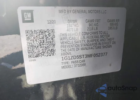 2021 Chevrolet Malibu Fwd Lt z USA, uszkodzony, nr VIN 1G1ZD5ST3MF052377